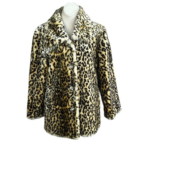 Pacific Rose Leopard Print Faux Fur Jacket Size Large - Picture 2 of 10